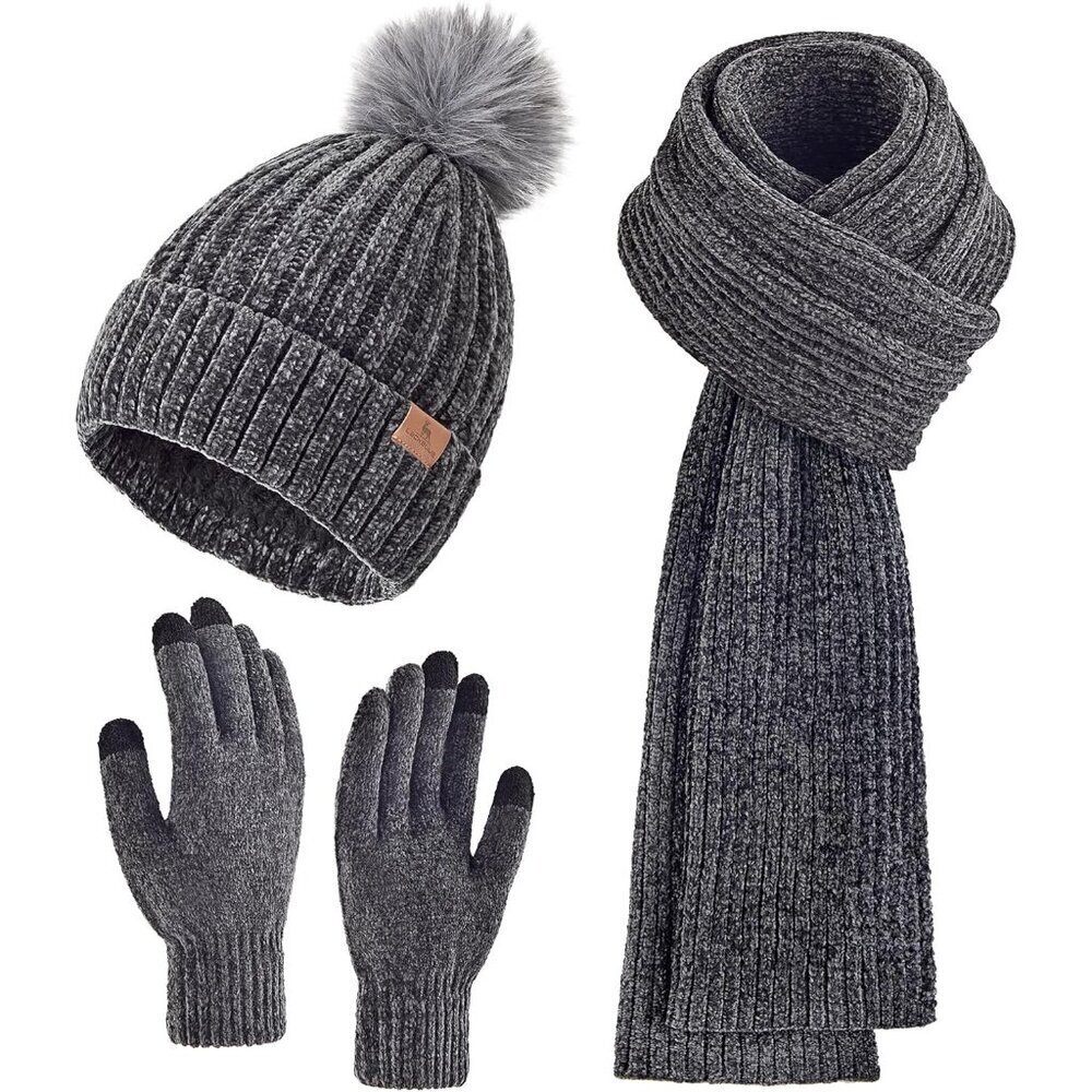 Unisex Winter Beanie Scarf Gloves Set Acrylic Long Neck Warm Accessories